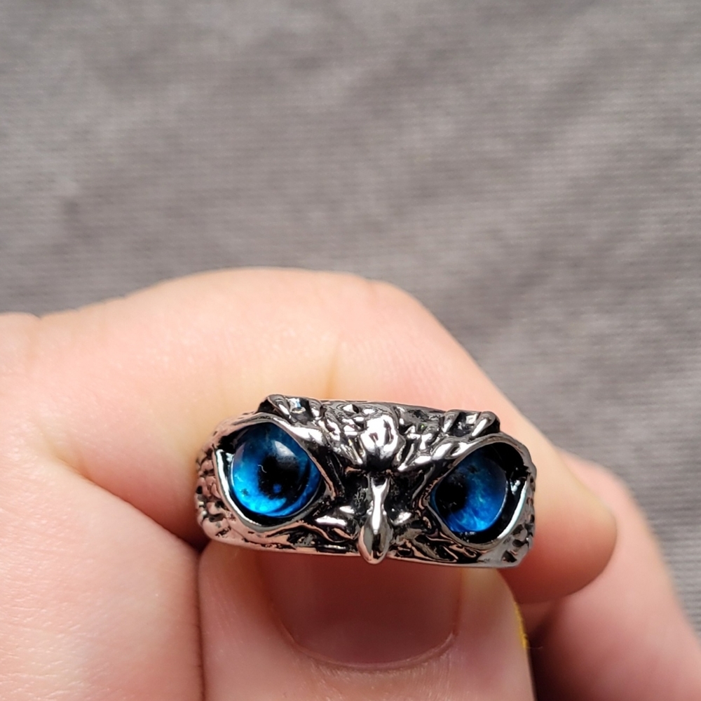 Womens Fashion Vintage Opal Owl Silver Ring Adjustable